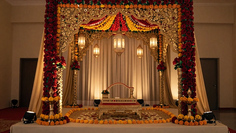 Traditional Pakistani wedding decorations with marigolds and lanterns reflecting cultural dating traditions