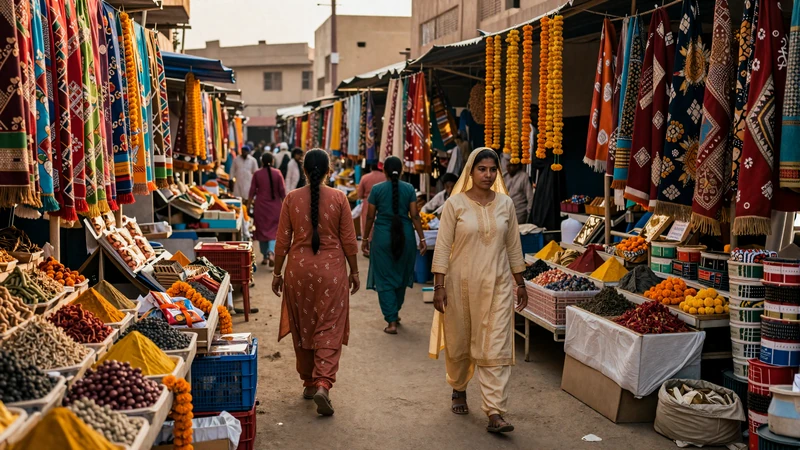 Colorful Rajasthan market with vibrant textiles and marigold garlands reflecting India rich cultural diversity