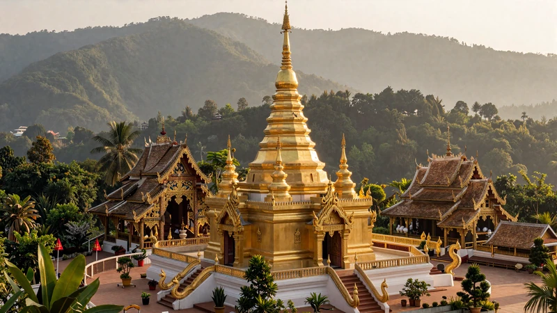 Golden Doi Suthep temple in Chiang Mai Thailand surrounded by misty mountains perfect for couples visiting