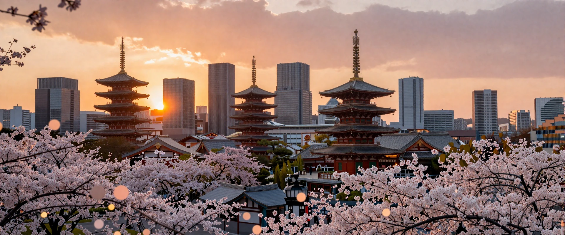 Beautiful Asian cityscape at golden hour representing the diversity and romance of Asian women dating